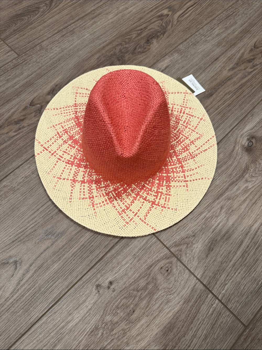 American Hat Maker’s Women’s Coral and Cream Straw Hat with Graphic Brim